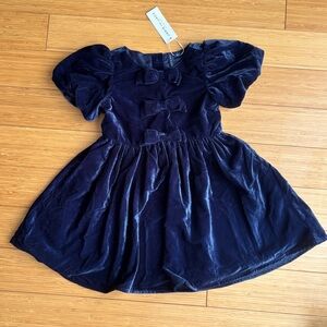 NWT Janie and Jack Velvet Puff Sleeve Dress with Bows